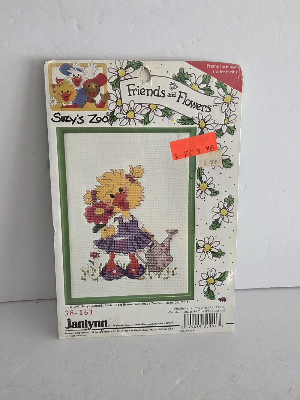 1997 Janlynn Friends and Flowers Cross Stitch Kit - Green Frame